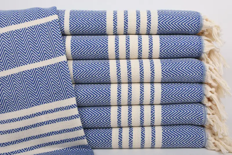 Hand Towel Sax Blue Striped Organic Cotton, 40x20 Inches