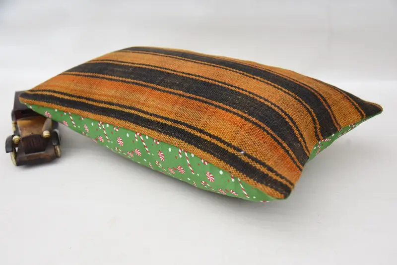 Chair Pillow Cover, Boho Pillow, Aesthetic Cushion, Cushion, Handmade Kilim Cushion, Vintage Cushion Case, 12x20 Orange Cushion Case, Turkish Pillow - 6