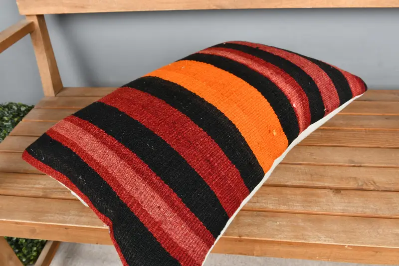 Vintage Kilim Throw Pillow, One Of A Kind Pillow Sham, Boho Pillow Sham Cover, 16x24 Red Pillow Case, Pillow Sham, Handmade Kilim Cushion - 2