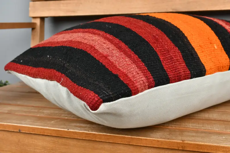Vintage Kilim Throw Pillow, One Of A Kind Pillow Sham, Boho Pillow Sham Cover, 16x24 Red Pillow Case, Pillow Sham, Handmade Kilim Cushion - 4