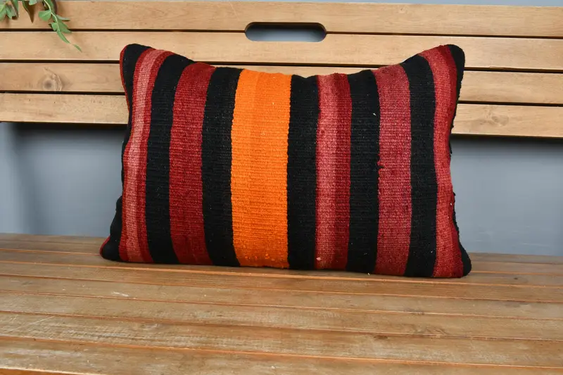 Vintage Kilim Throw Pillow, One Of A Kind Pillow Sham, Boho Pillow Sham Cover, 16x24 Red Pillow Case, Pillow Sham, Handmade Kilim Cushion - 6