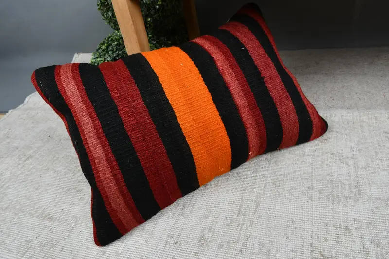 Vintage Kilim Throw Pillow, One Of A Kind Pillow Sham, Boho Pillow Sham Cover, 16x24 Red Pillow Case, Pillow Sham, Handmade Kilim Cushion - 7