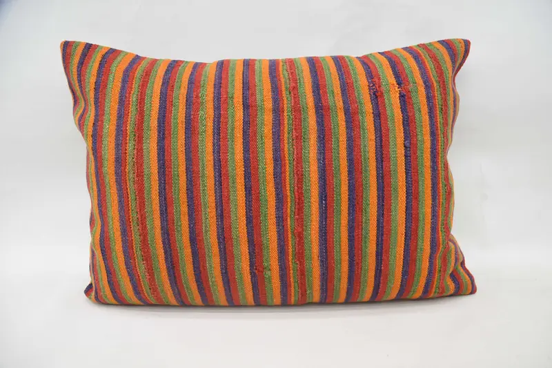 Turkish Orange Pillow, Handwoven Gift Striped Room Makeover Euro Sham - 1