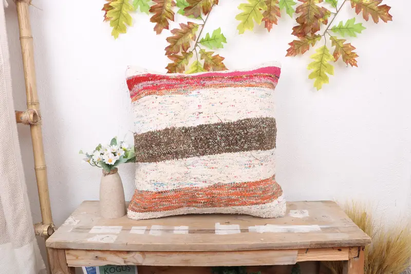 18x18 Red Pillow Case, Ethnical Kilim Rug Pillow, Tapestry Cushion Case, Cushion, Antique Pillows, Turkish Pillow, Nautical Throw Cushion Case - 1