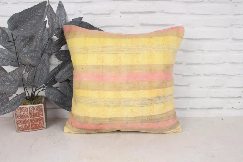 18x18 Pink Cushion Cover, Gift Pillow, Customized Cushion, Vintage Kilim Pillow, Colorful Pillow Sham, Pillow Cover, Kilim Pillow - 1