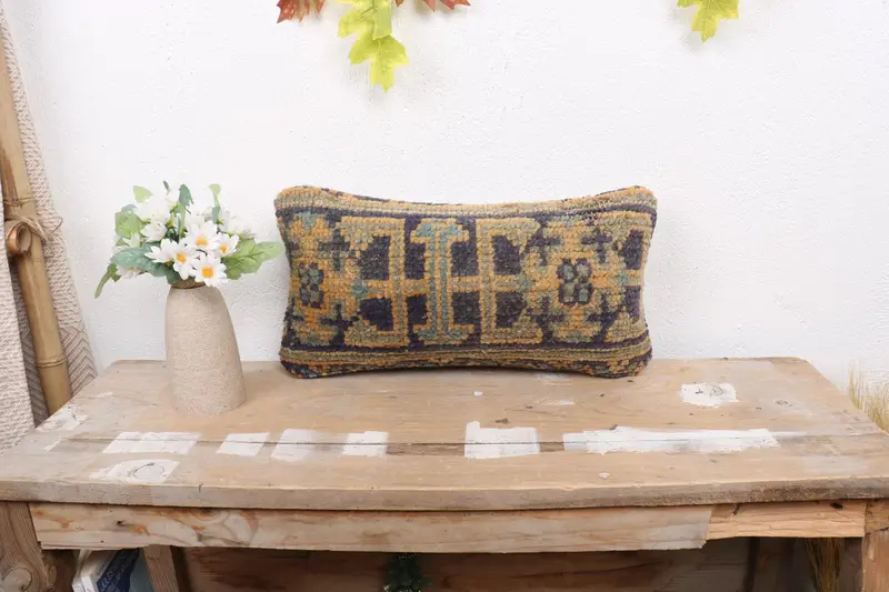 Luxury Pillow, 8x16 Blue Cushion Case, Turkish Corner Cushion Case, Cushion Cover, Pillow for Sofa, Kilim Pillow, Boho Pillow - 1