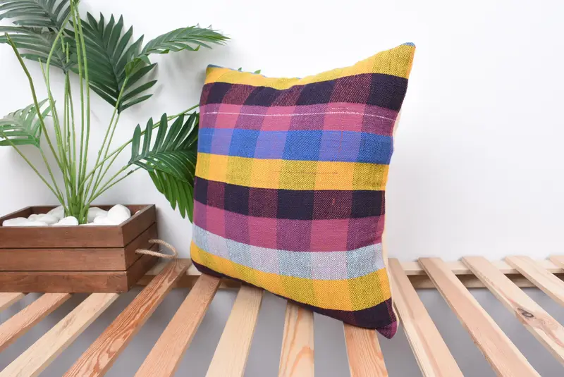 18x18 Yellow Cushion Case, Vintage Pillow, Home Decor Pillow, Anatolian Cushion, Crochet Pattern Cushion Case, Kilim Cushion Sham, Pillow Cover - 5