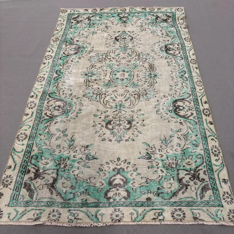 Oushak Halı, 5.2x9.1 ft Vintage Halı, Mavi Oryantal Halı Yün - 1