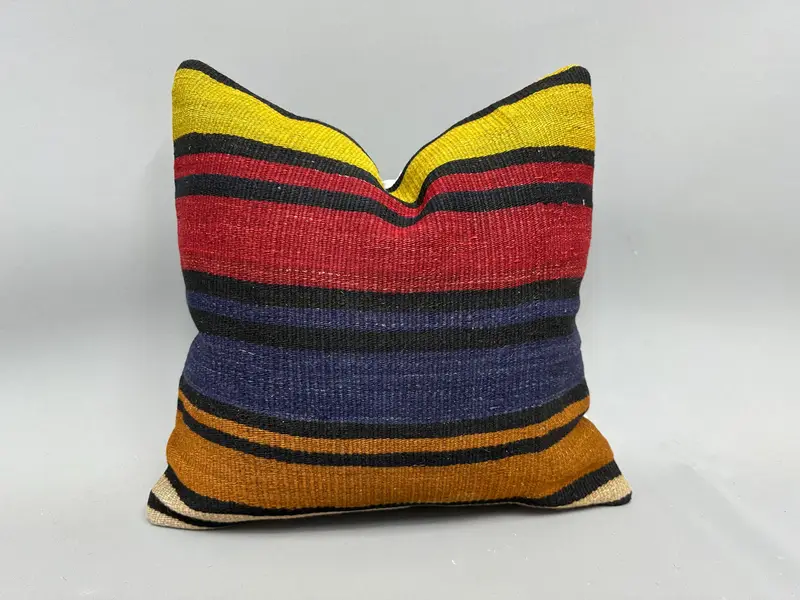 Knitted Pillow, Pillow for Couch, Kilim Pillow, Kilim Rug Pillow Cover, 20x20 Red Pillow Cover, Ethnical Kilim Rug Pillow, Pillow Cover - 1
