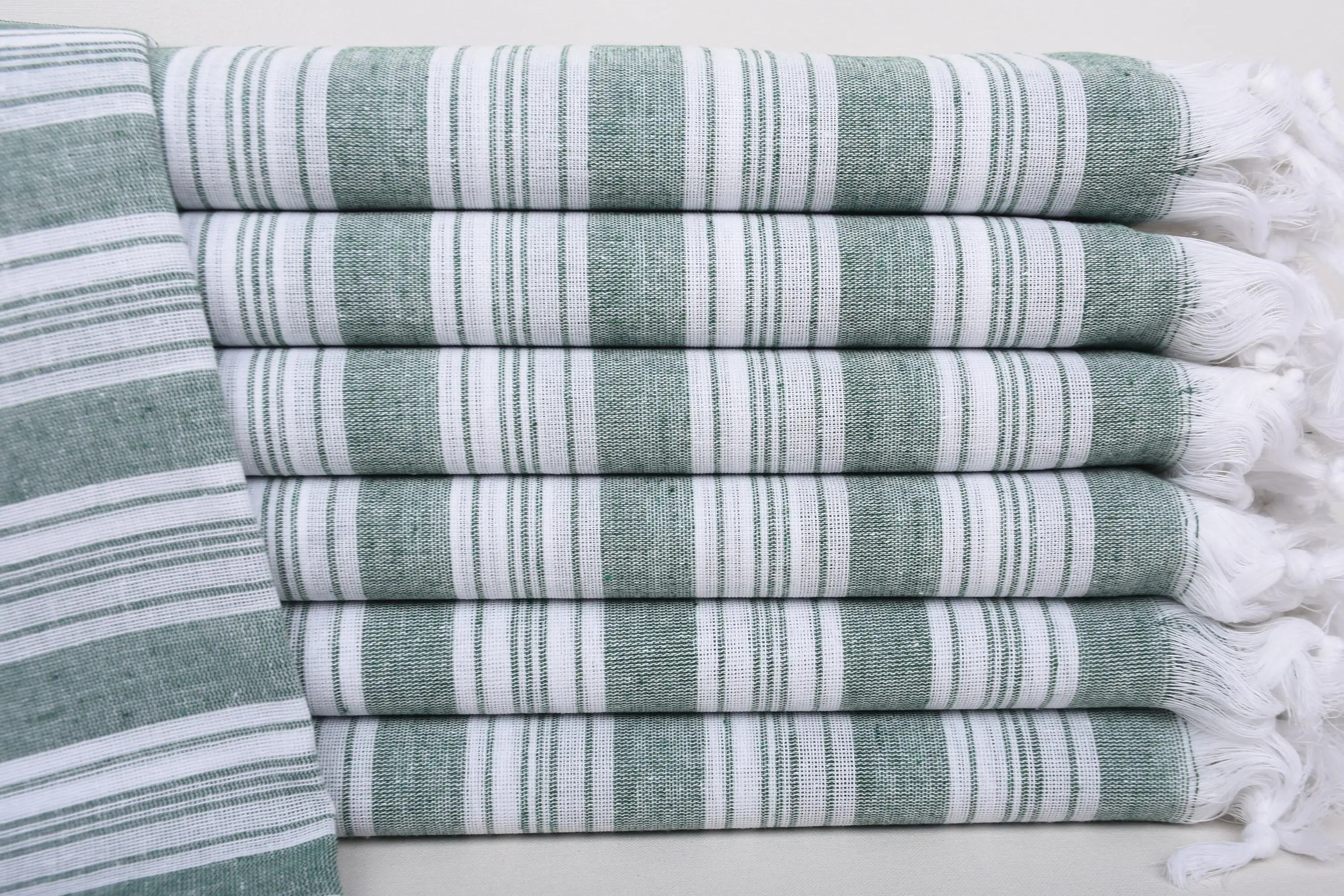 Monogrammed Turkish Cotton Dark Green Striped Beach Towel, 70x40 Inches - 1