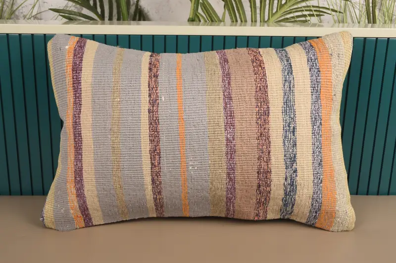 Vintage Gift Wool Pillow Sham, 16x24 inch FloorBlue Striped Cushion Cover - 1