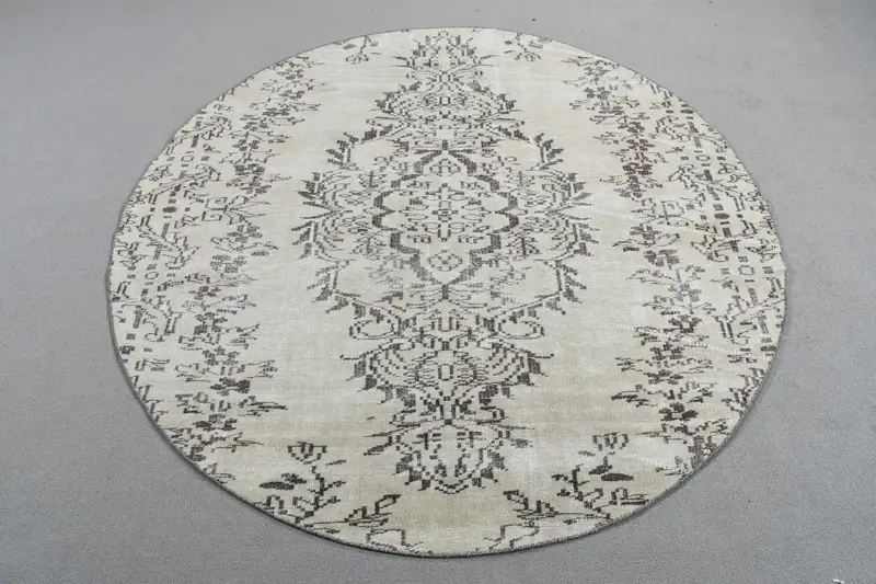 Alfombra a cuadros beige y marrón, decoración elegante de 5,4x5,4 pies