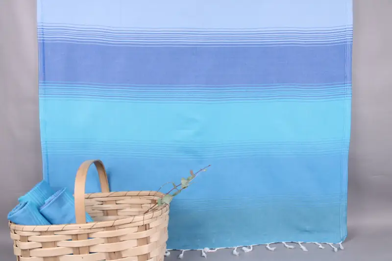 Embroidered Turkish Beach Towel Turquoise-Baby Blue, 36x67 Inches