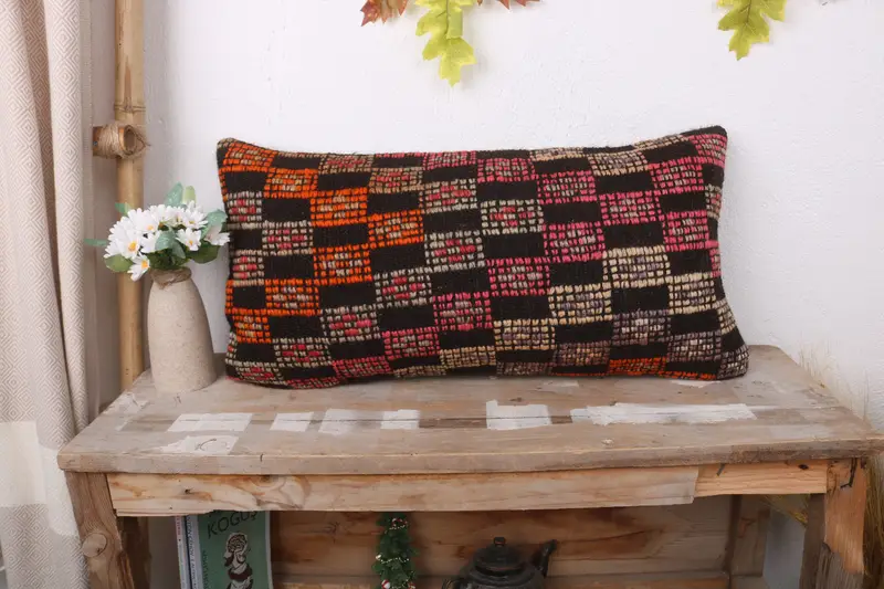 12x24 Brown Pillow Case, Cushion Cover, Ethnical Kilim Rug Pillow, Pillow for Sofa, Vintage Kilim Throw Pillow, Boho Chic Cushion Cover - 1