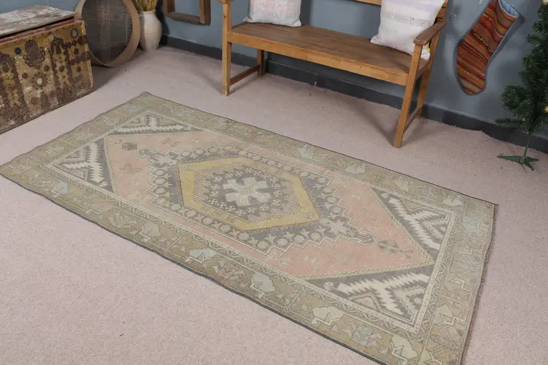 鮮やかなオレンジラグ、3.7x7.5フィートの花柄&ペイズリーデザイン