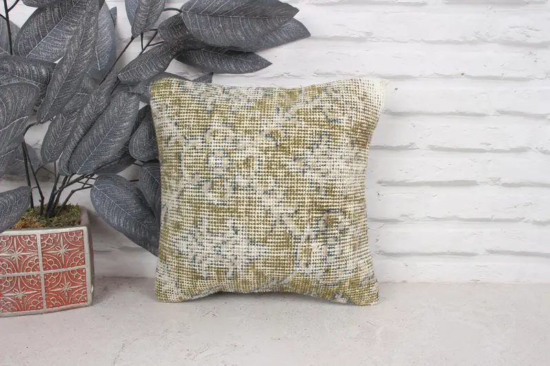 Antique Pillows, Vintage Cushion Case, Cushion Case, 12x12 Green Cushion, Kilim Cushion Sham, One Of A Kind Pillow Sham, Kilim Pillow - 1