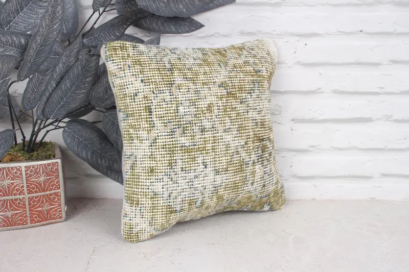 Antique Pillows, Vintage Cushion Case, Cushion Case, 12x12 Green Cushion, Kilim Cushion Sham, One Of A Kind Pillow Sham, Kilim Pillow - 3