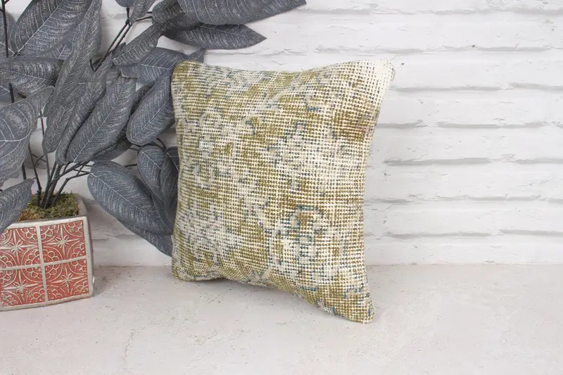 Antique Pillows, Vintage Cushion Case, Cushion Case, 12x12 Green Cushion, Kilim Cushion Sham, One Of A Kind Pillow Sham, Kilim Pillow - 4