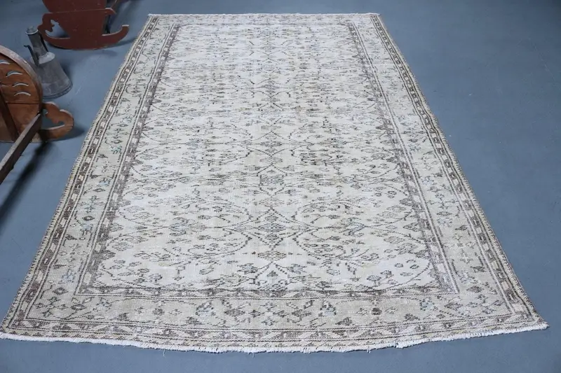 Alfombra Oushak vintage 5,6x8,2 pies (172x250 cm), alfombra turca gris del suroeste - 1