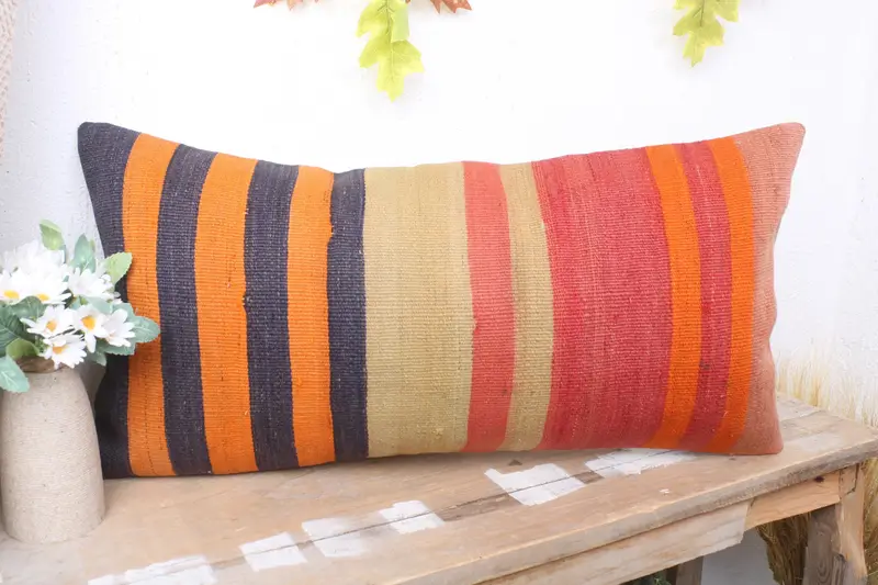 Lounge Throw Pillow, Vintage Kilim Throw Pillow, Gift Pillow, Bolster Pillow, 12x24 Red Pillow Case, Cushion, Ethnical Kilim Rug Pillow - 4