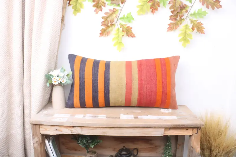 Lounge Throw Pillow, Vintage Kilim Throw Pillow, Gift Pillow, Bolster Pillow, 12x24 Red Pillow Case, Cushion, Ethnical Kilim Rug Pillow - 1
