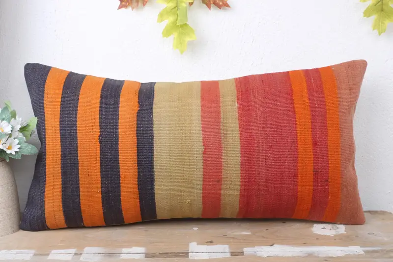 Lounge Throw Pillow, Vintage Kilim Throw Pillow, Gift Pillow, Bolster Pillow, 12x24 Red Pillow Case, Cushion, Ethnical Kilim Rug Pillow - 2