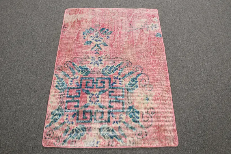 Vintage 2,3x3,2 ft Teppich, türkischer Oushak-Teppich, rosa Tarnteppich aus Wolle - 1