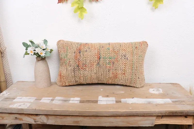 Kilim Pillow, Pillow Sham, Boho Pillow, Sustainable Pillow Case, 8x16 Orange Cushion, Interior Designer Pillow, Neutral Throw Pillow Case - 1