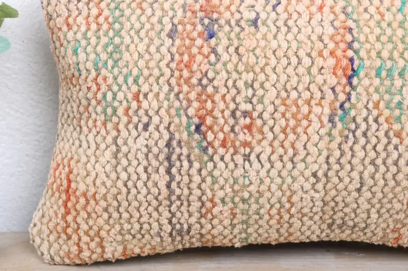 Kilim Pillow, Pillow Sham, Boho Pillow, Sustainable Pillow Case, 8x16 Orange Cushion, Interior Designer Pillow, Neutral Throw Pillow Case - 3