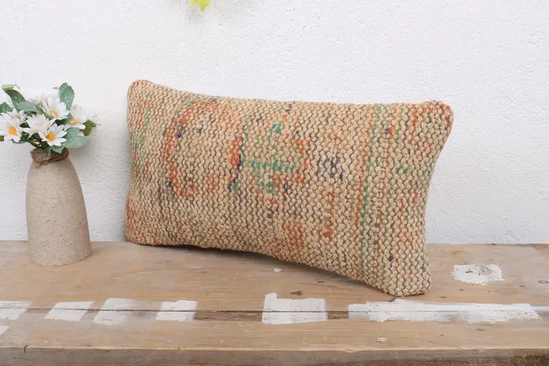Kilim Pillow, Pillow Sham, Boho Pillow, Sustainable Pillow Case, 8x16 Orange Cushion, Interior Designer Pillow, Neutral Throw Pillow Case - 4