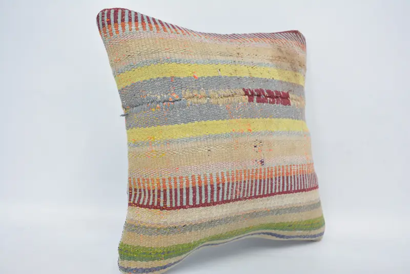 Home Decor Pillow, Kilim Cushion Sham, Ethnic Cushion Cover, Cushion Cover, Ethnical Kilim Rug Pillow, 16x16 Beige Cushion, Hippie Throw Pillow Case - 3