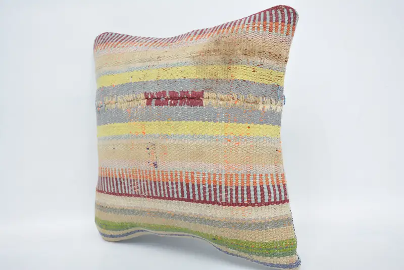Home Decor Pillow, Kilim Cushion Sham, Ethnic Cushion Cover, Cushion Cover, Ethnical Kilim Rug Pillow, 16x16 Beige Cushion, Hippie Throw Pillow Case - 4