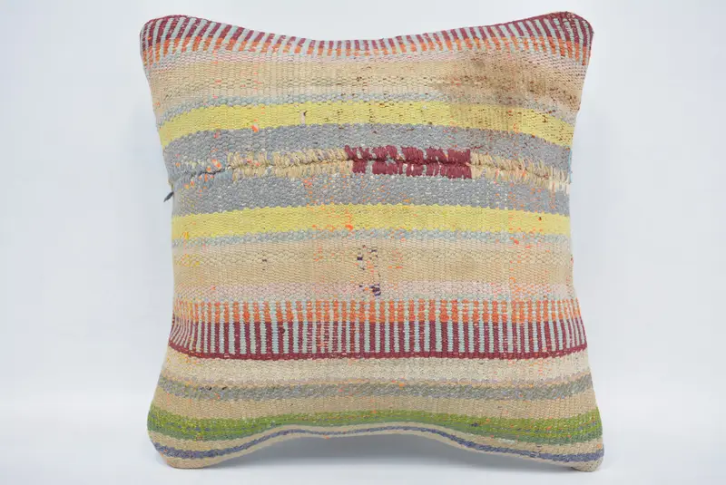 Home Decor Pillow, Kilim Cushion Sham, Ethnic Cushion Cover, Cushion Cover, Ethnical Kilim Rug Pillow, 16x16 Beige Cushion, Hippie Throw Pillow Case - 1