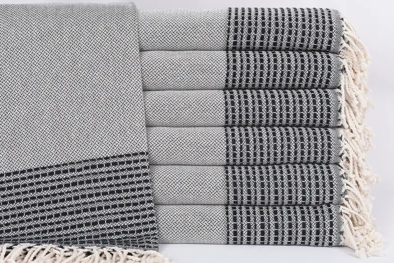 Navy Striped Organic Cotton Bath Towel, Blue and Beige, 69x36 Inches