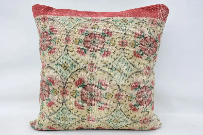 Kilim Pillow, Vintage Kilim Pillow, Lounge Throw Pillow Sham, 32x32 Beige Cushion, Cushion Cover, Turkish Kilim Pillow - 1