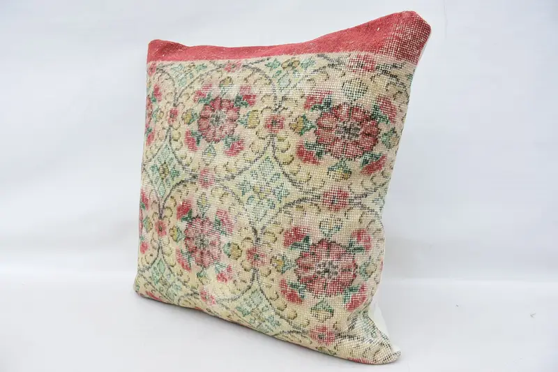 Kilim Pillow, Vintage Kilim Pillow, Lounge Throw Pillow Sham, 32x32 Beige Cushion, Cushion Cover, Turkish Kilim Pillow - 5