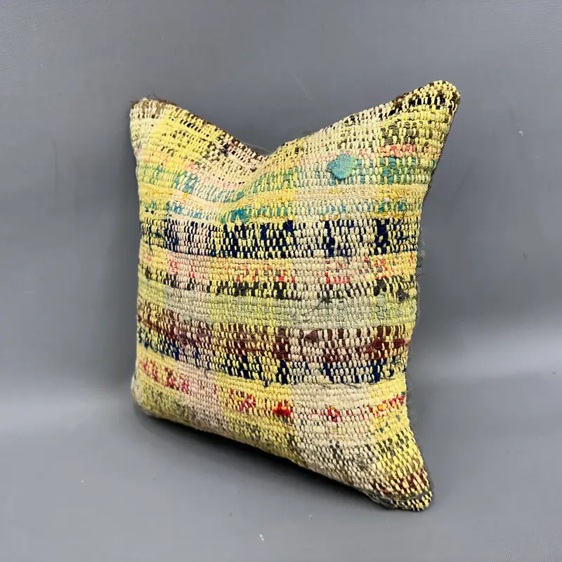 Ethnical Kilim Rug Pillow, Ethnic Cushion Case, Cushion, Neutral Throw Pillow, Turkish Pillow, 12x12 Yellow Cushion, Kilim Pillow Cover - 3