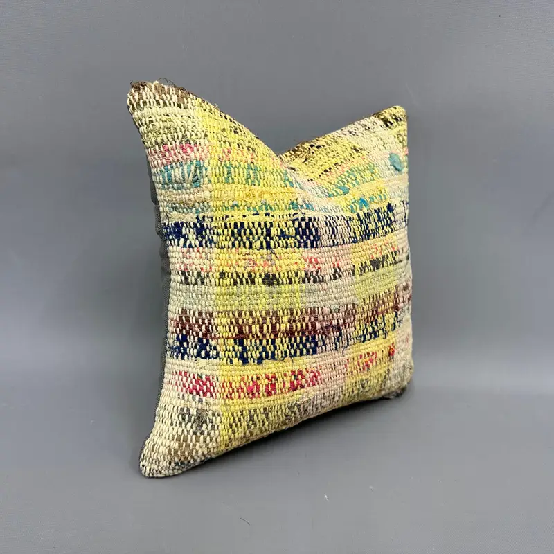Ethnical Kilim Rug Pillow, Ethnic Cushion Case, Cushion, Neutral Throw Pillow, Turkish Pillow, 12x12 Yellow Cushion, Kilim Pillow Cover - 2