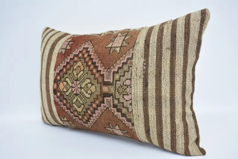 Boho yastık sahte örtü, atma yastık kılıfı, yastık, vintage Kilim atma yastığı, etnik Kilim halı yastığı, sandalye yastık kılıfı, 16x24 kahverengi yastık kasası - 4