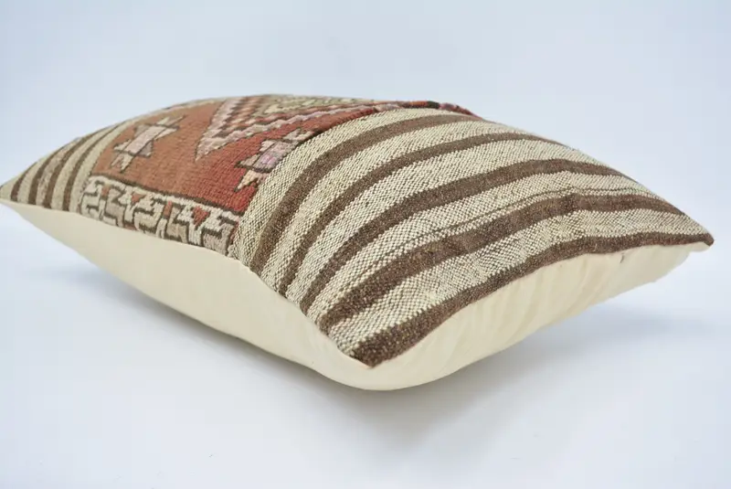Boho yastık sahte örtü, atma yastık kılıfı, yastık, vintage Kilim atma yastığı, etnik Kilim halı yastığı, sandalye yastık kılıfı, 16x24 kahverengi yastık kasası - 6