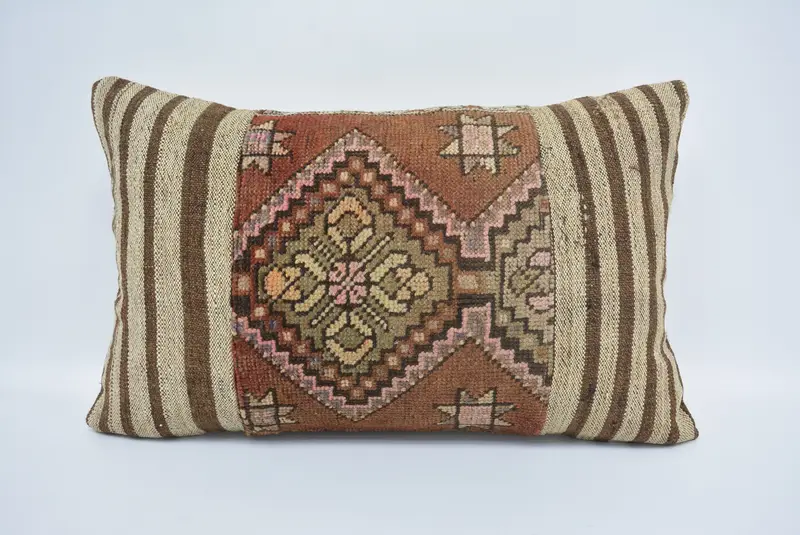 Boho yastık sahte örtü, atma yastık kılıfı, yastık, vintage Kilim atma yastığı, etnik Kilim halı yastığı, sandalye yastık kılıfı, 16x24 kahverengi yastık kasası - 1