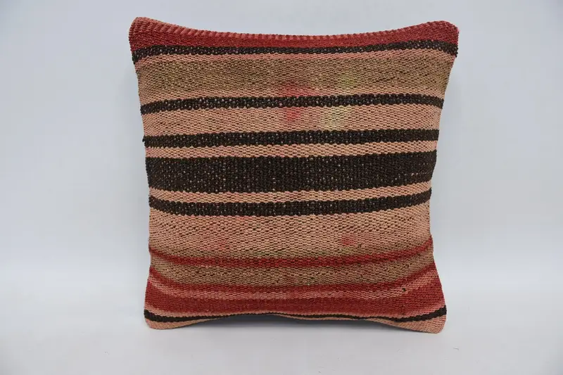 Gestreiftes antikes Vintage-Kissen, kleiner quadratischer 35x35 cm roter Kissenbezug - 1