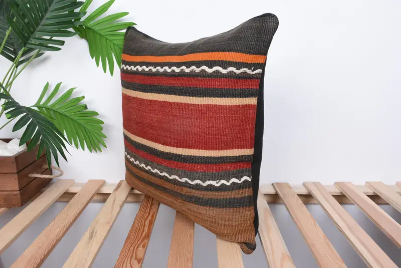 Tapestry Cushion Cover, Vintage Kilim Pillow, Pillow for Couch, Boho Pillow, Pillow Sham, Decorative Throw Pillow Sham, 18x18 Red Cushion - 5