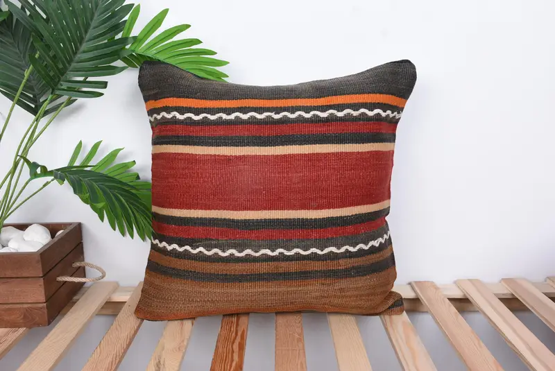 Tapestry Cushion Cover, Vintage Kilim Pillow, Pillow for Couch, Boho Pillow, Pillow Sham, Decorative Throw Pillow Sham, 18x18 Red Cushion - 1