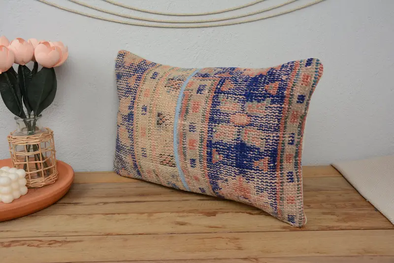 12x20 Blue Cushion Case, Bench Pillow Sham, Ethnical Kilim Rug Pillow, Boho Pillow, Handmade Kilim Cushion, Shabby Chic Pillow Case, Cushion Cover - 4
