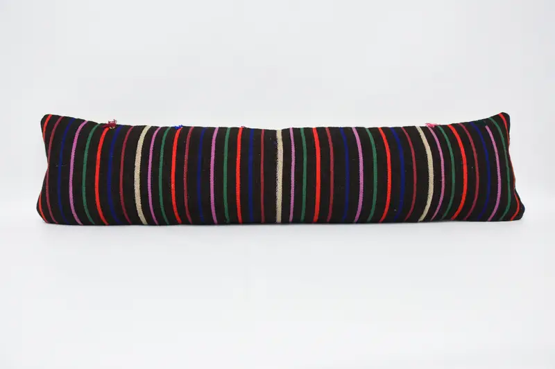 Striped Brown Turkish Cushion Cover, Moroccan 12x48 inch Wool Pillow - 1