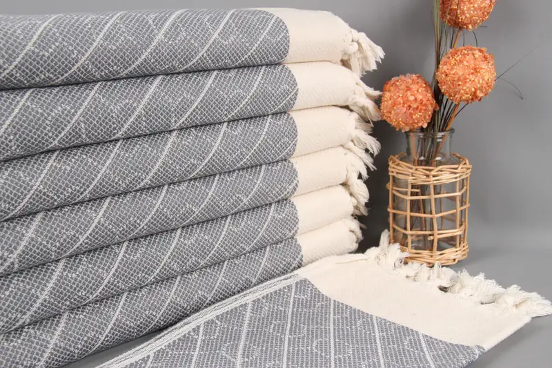 Geometric Towel Dark Gray Bath Towel, Beige, Organic Cotton, 18x36 Inches