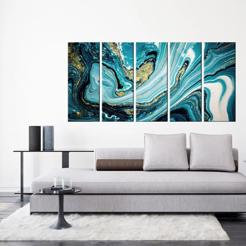 Marble Canvas, Modern Art, Turquoise Mixed, Canvas Painting, Home Decor Wall Art, Contemporary Art, Turquoise Wall Art, Marbling Wall Decor - 4