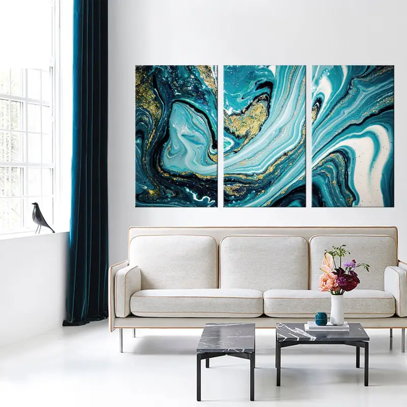 Marble Canvas, Modern Art, Turquoise Mixed, Canvas Painting, Home Decor Wall Art, Contemporary Art, Turquoise Wall Art, Marbling Wall Decor - 1