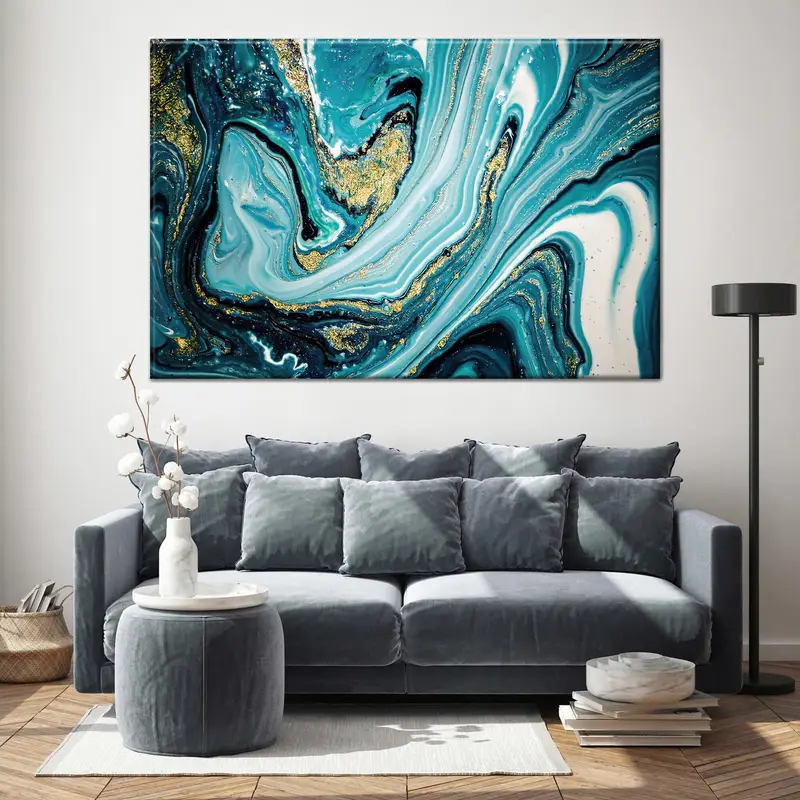 Marble Canvas, Modern Art, Turquoise Mixed, Canvas Painting, Home Decor Wall Art, Contemporary Art, Turquoise Wall Art, Marbling Wall Decor - 2